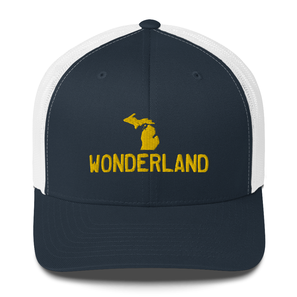 Michigan 'Wonderland' Trucker Hat (Licence Plate Font) | Gold Embroidery