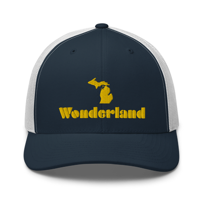 Michigan 'Wonderland' Trucker Hat (Art Deco Font) | Gold Embroidery