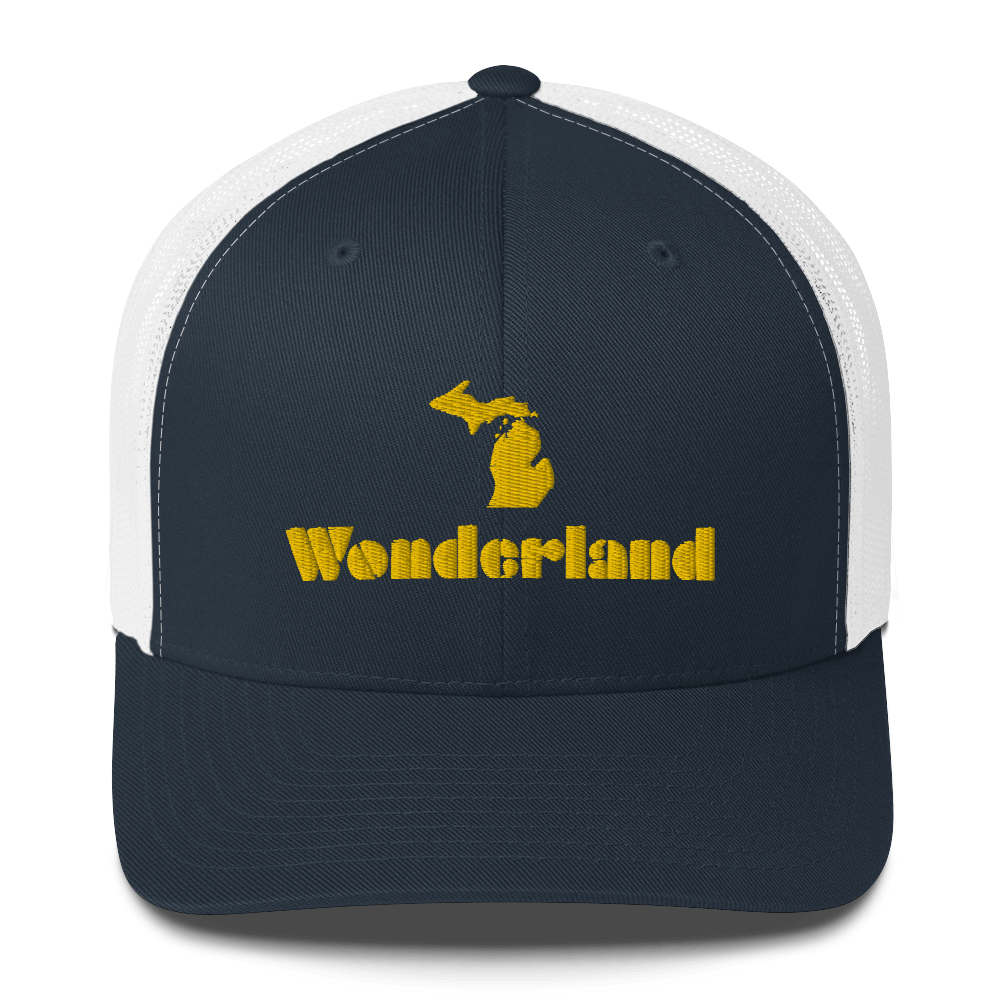 Michigan 'Wonderland' Trucker Hat (Art Deco Font) | Gold Embroidery