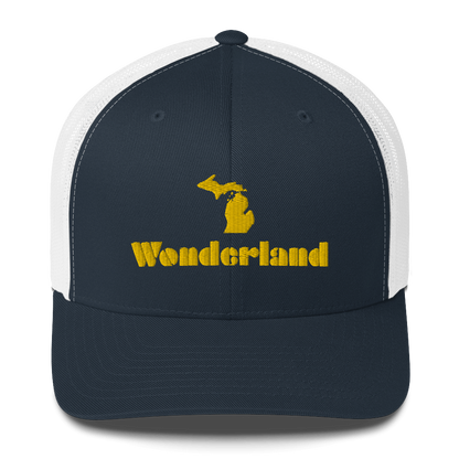 Michigan 'Wonderland' Trucker Hat (Art Deco Font) | Gold Embroidery