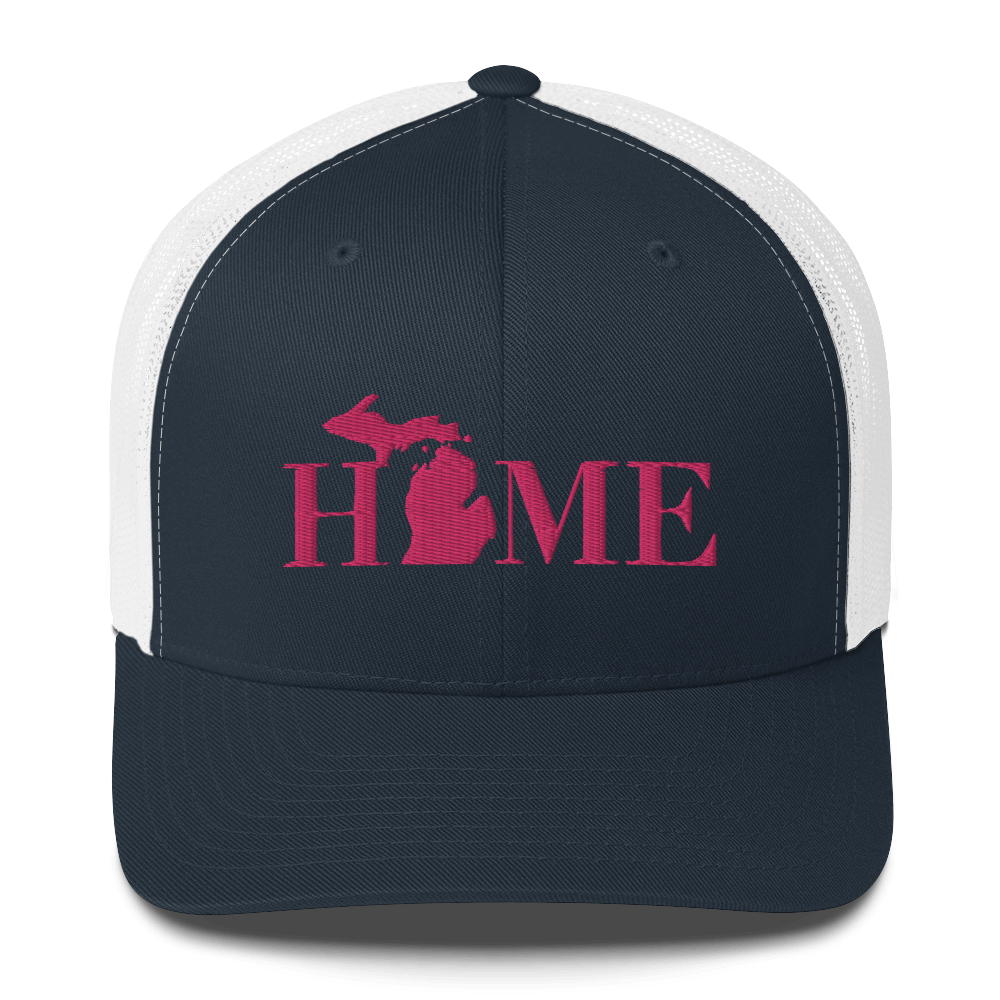 Michigan 'Home' Trucker Hat (Didone Font) | Pink Embroidery