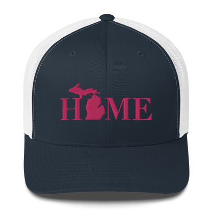 Michigan 'Home' Trucker Hat (Didone Font) | Pink Embroidery