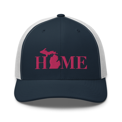 Michigan 'Home' Trucker Hat (Didone Font) | Pink Embroidery