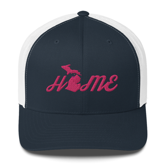 Michigan 'Home' Trucker Hat (Script Font) | Pink Embroidery