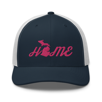 Michigan 'Home' Trucker Hat (Script Font) | Pink Embroidery