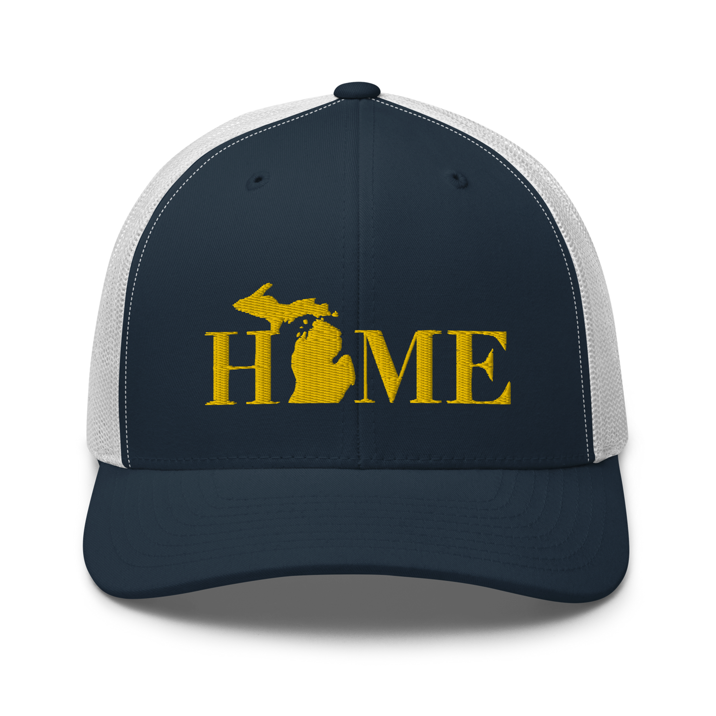 Michigan 'Home' Trucker Hat (Didone Font) | Gold Embroidery