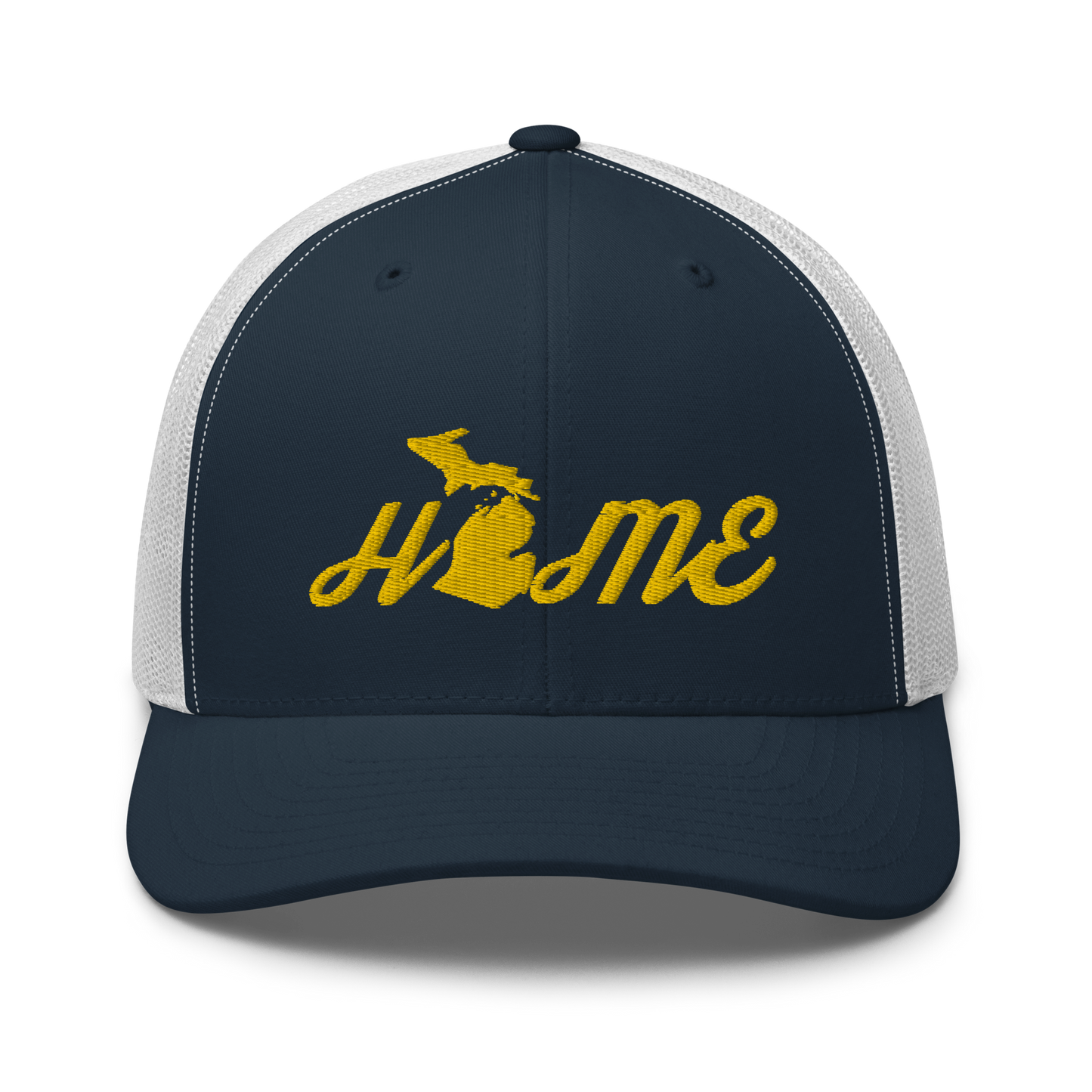 Michigan 'Home' Trucker Hat (Script Font) | Gold Embroidery