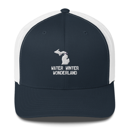 Michigan 'Water Winter Wonderland' Trucker Hat (w/ MI Outline)