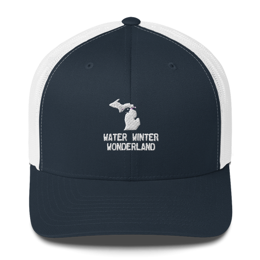 Michigan 'Water Winter Wonderland' Trucker Hat (w/ MI Outline)