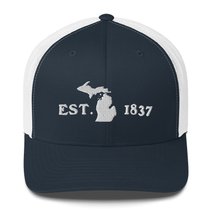 Michigan 'EST 1837' Trucker Hat (Woodcut Font)