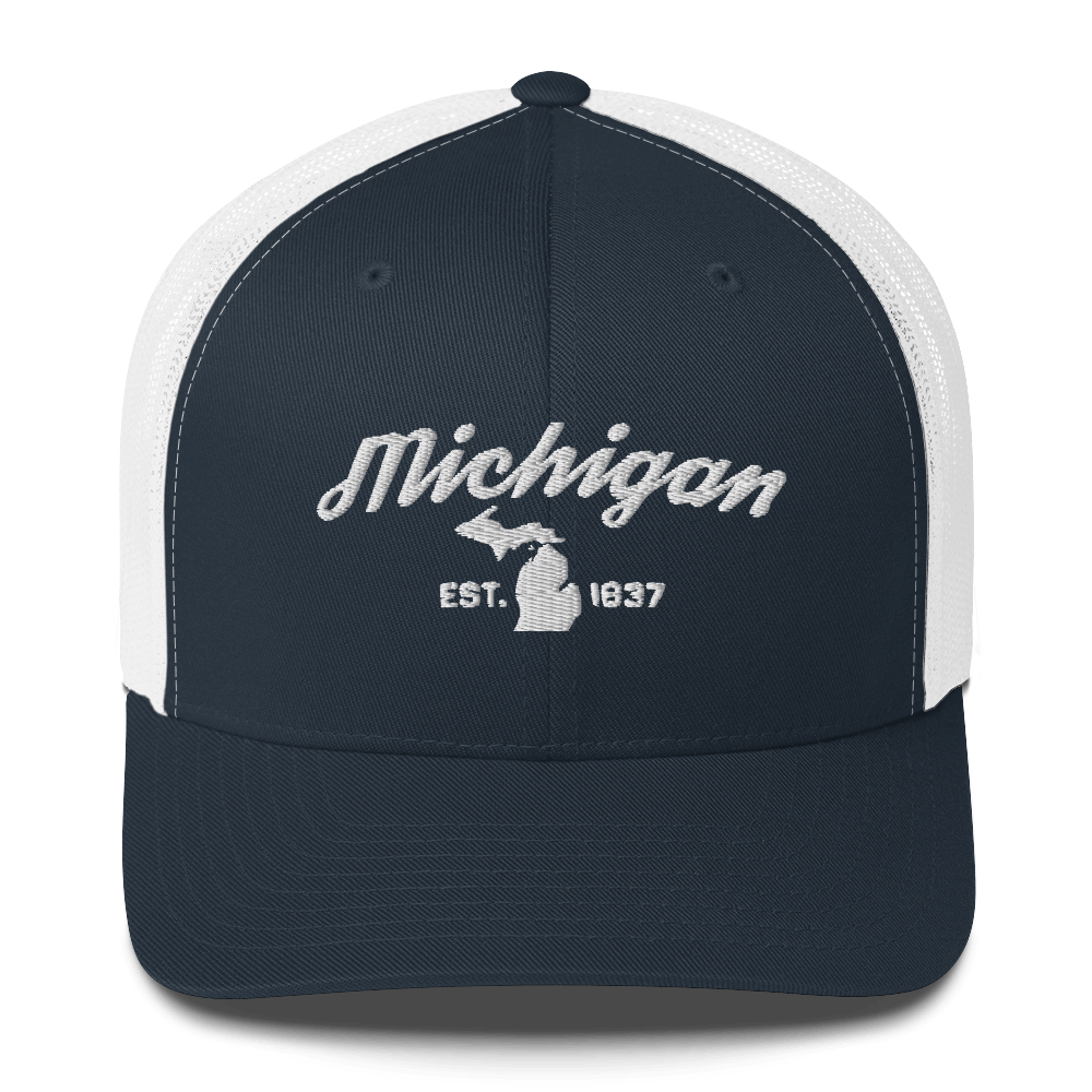 'Michigan EST 1837' Trucker Hat (Script Font)