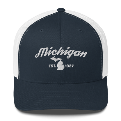 'Michigan EST 1837' Trucker Hat (Script Font)