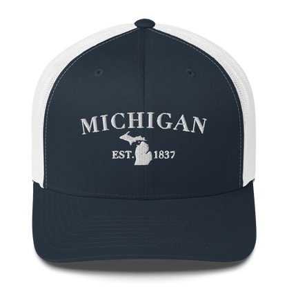 'Michigan EST 1837' Trucker Hat (Didone Font)