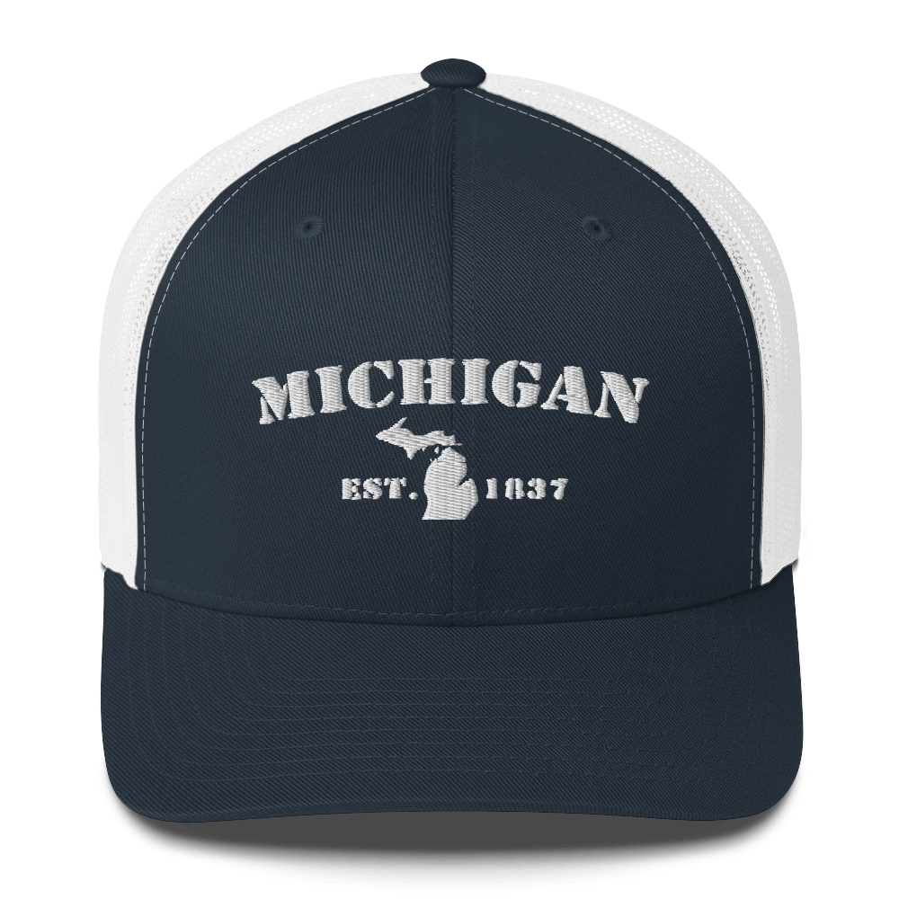 'Michigan EST 1837' Trucker Hat (Army Font)