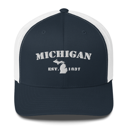 'Michigan EST 1837' Trucker Hat (Army Font)