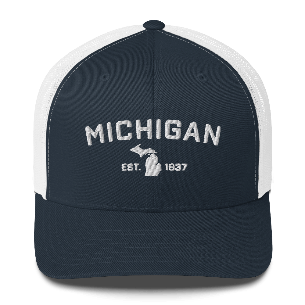 'Michigan EST 1837' Trucker Hat (Athletic Font)