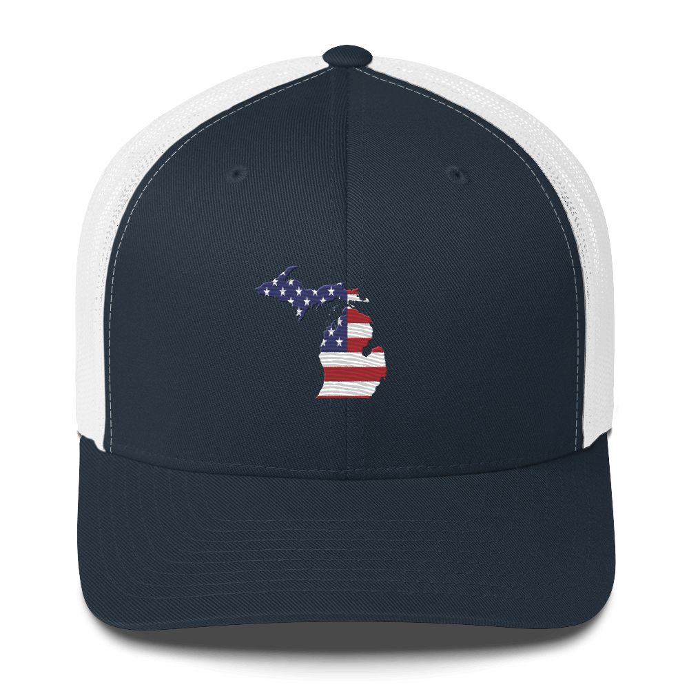 State of Michigan Trucker Hat (w/ USA Flag Outline)