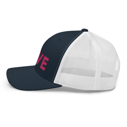 Michigan 'Love' Trucker Hat (Geometric Sans Font) | Pink Embrodiery