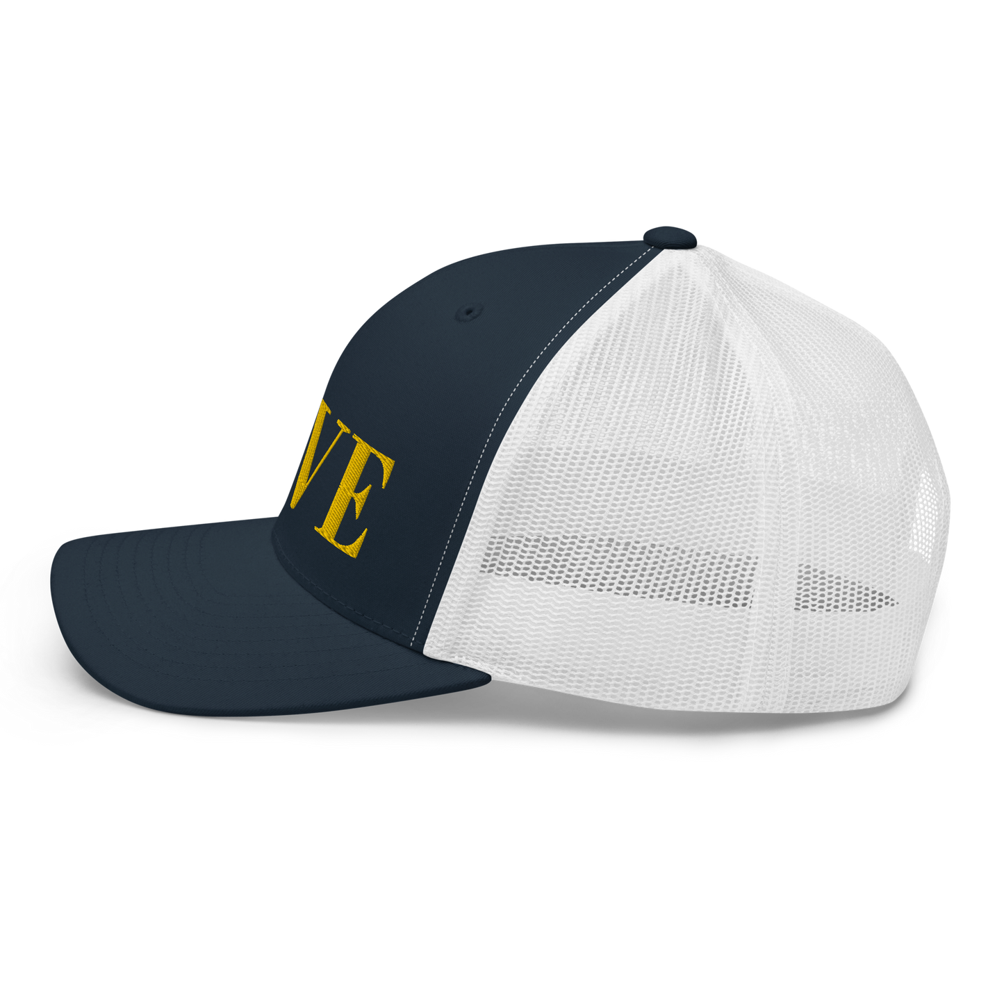 Michigan 'Love' Trucker Hat (Didone Font) | Gold Embroidery