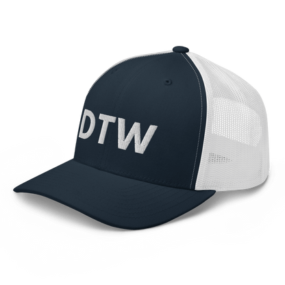 Detroit 'DTW' Trucker Hat | White/Black Embroidery - Circumspice Michigan