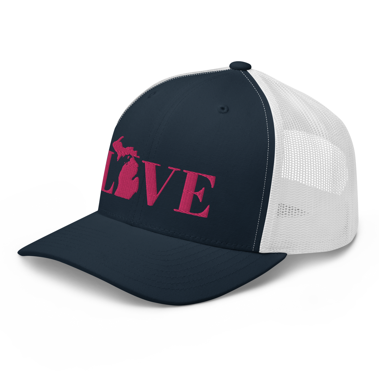 Michigan 'Love' Trucker Hat (Didone Font) | Pink Embrodiery