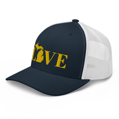 Michigan 'Love' Trucker Hat (Didone Font) | Gold Embroidery