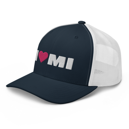 Michigan 'I ❤️ MI' Trucker Hat (French Olive Font)