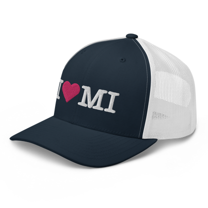 Michigan 'I ❤️ MI' Trucker Hat (Typewriter Font)