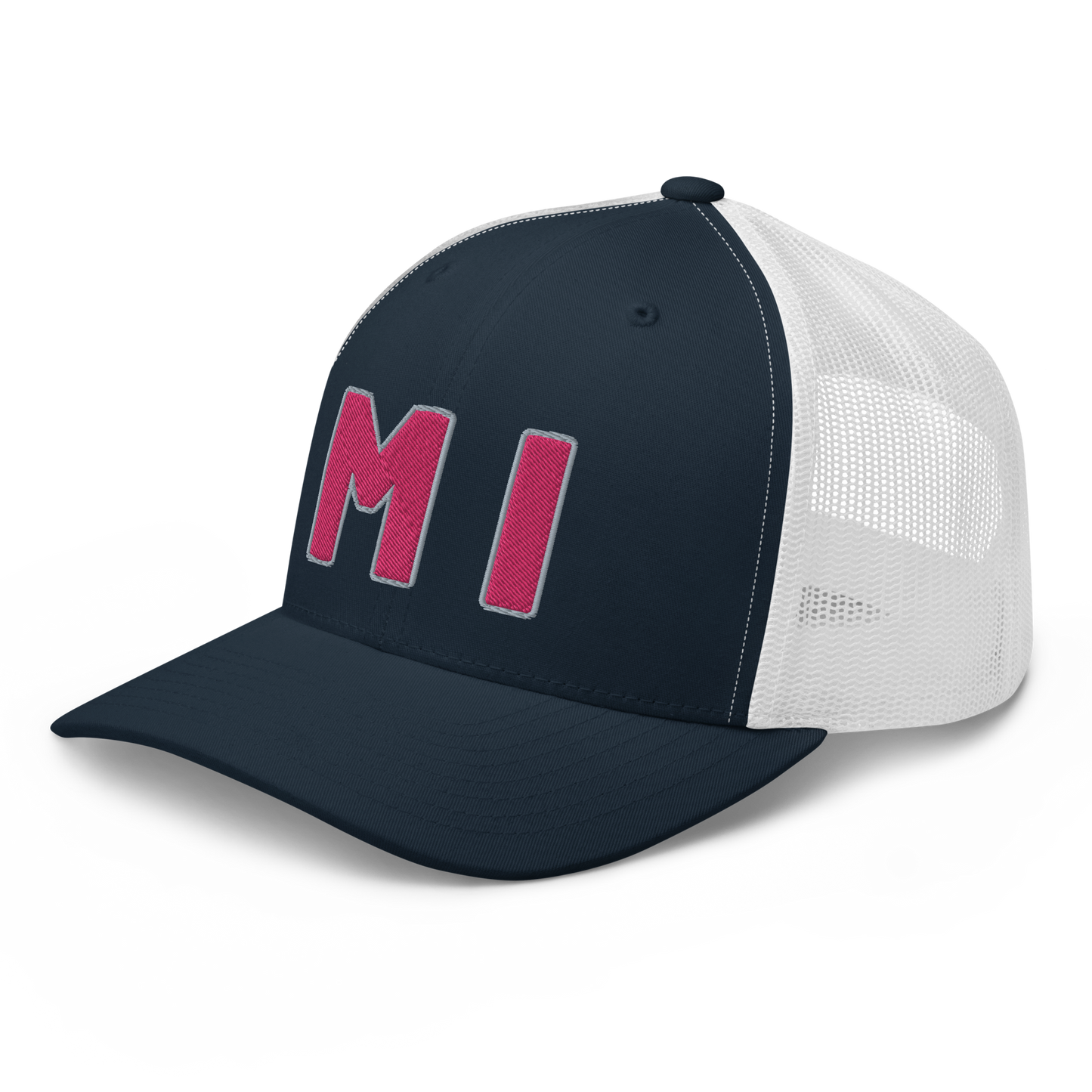 Michigan 'MI' Trucker Hat (1940s Baseball Font) | Pink Embroidery