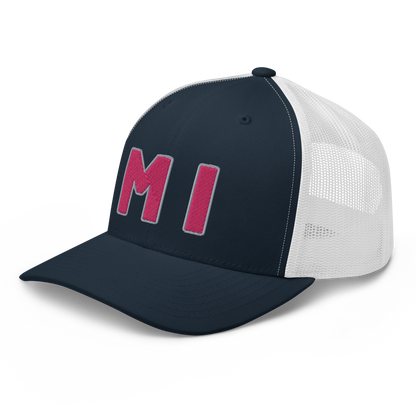 Michigan 'MI' Trucker Hat (1940s Baseball Font) | Pink Embroidery