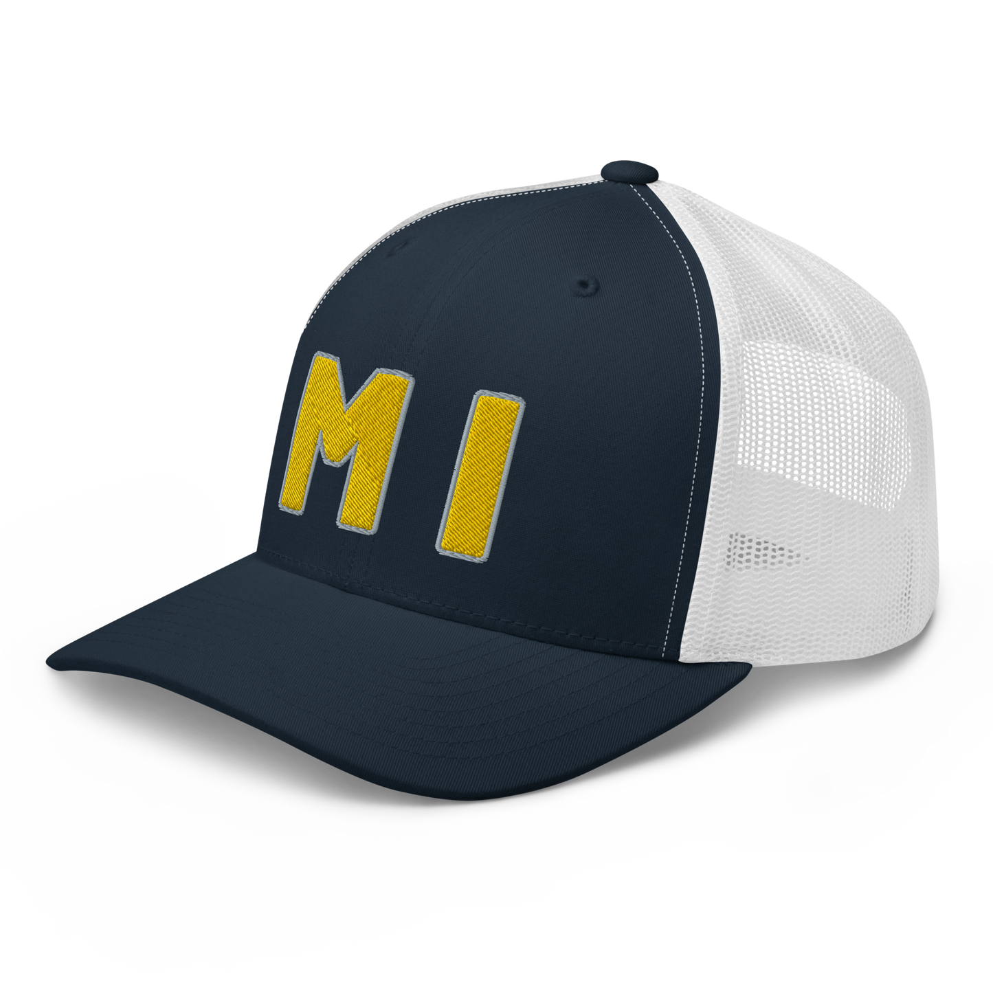 Michigan 'MI' Trucker Hat (1940s Baseball Font) | Gold Embroidery