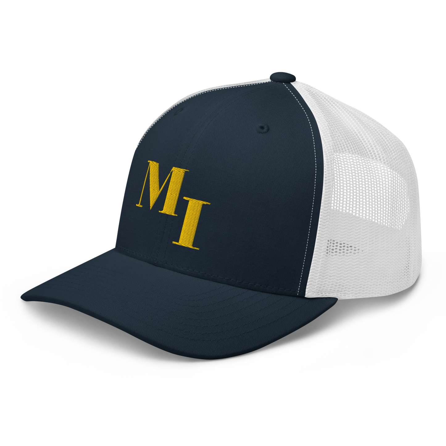 Michigan 'MI' Trucker Hat (Didone Logotype) | Gold Embroidery