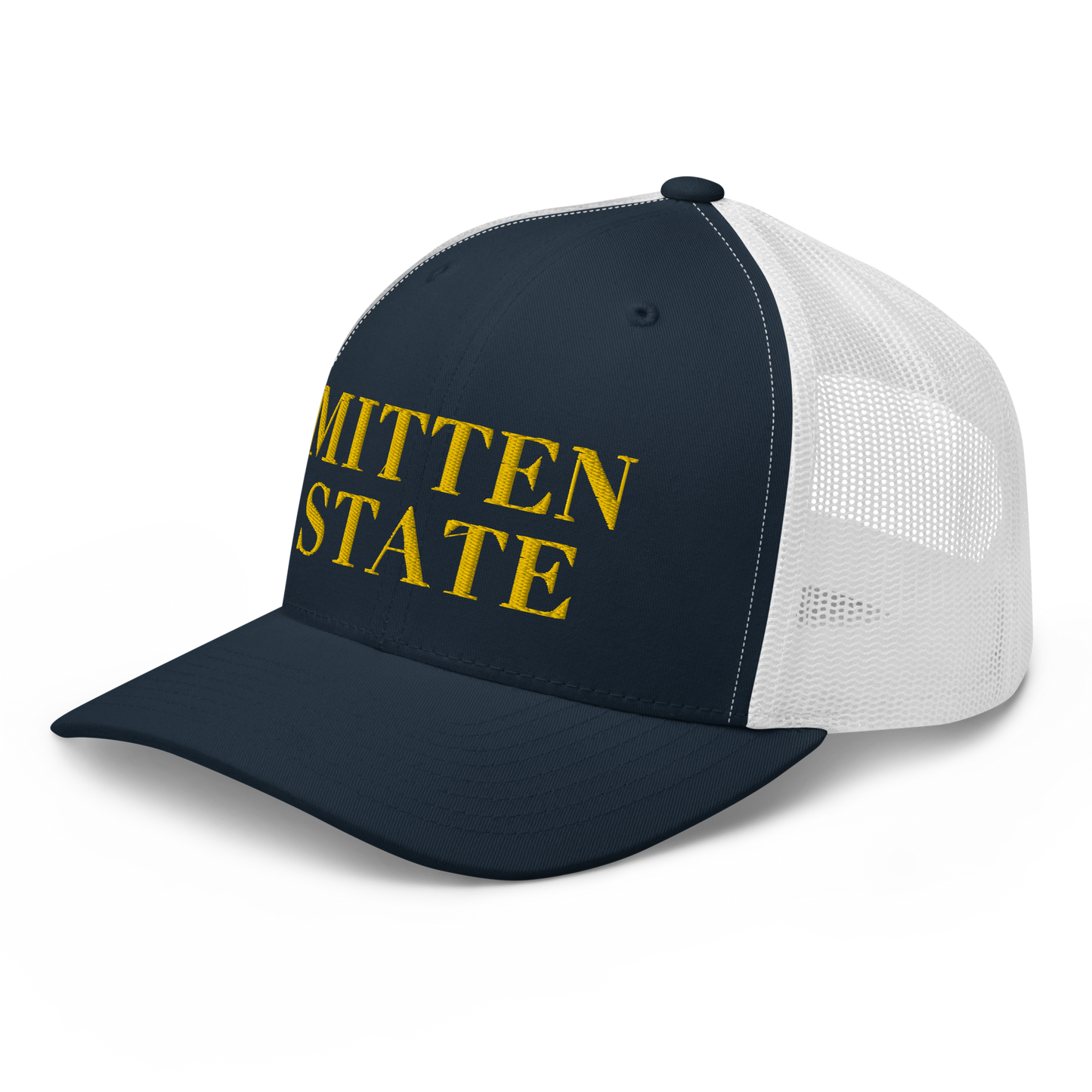 Michigan 'Mitten State' Trucker Hat (Didone Font) | Gold Embroidery