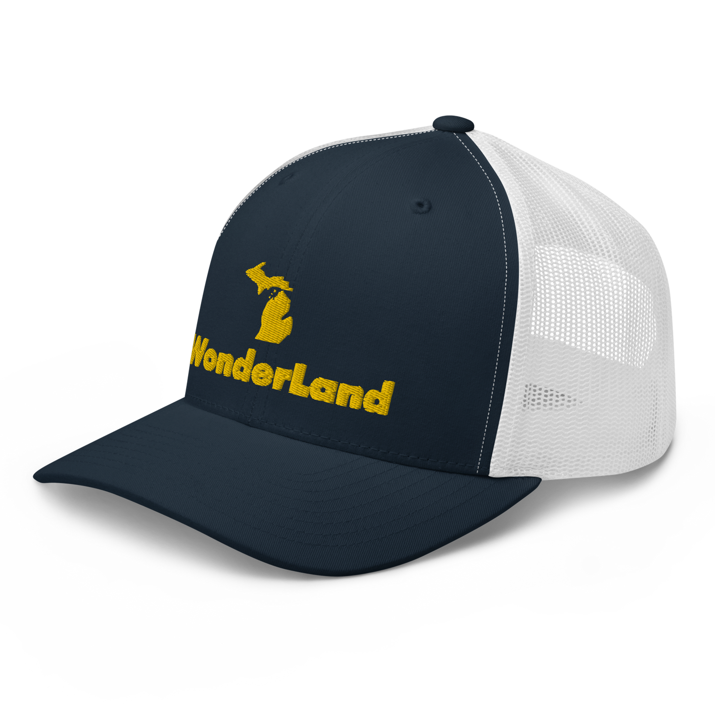 Michigan 'Wonderland' Trucker Hat (Geometric Sans Font) | Gold Embroidery