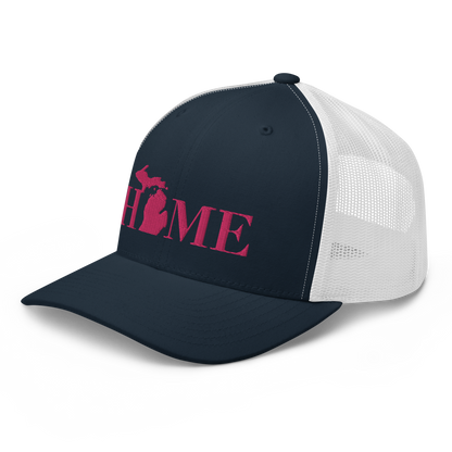 Michigan 'Home' Trucker Hat (Didone Font) | Pink Embroidery