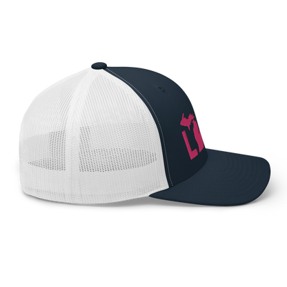 Michigan 'Love' Trucker Hat (Geometric Sans Font) | Pink Embrodiery