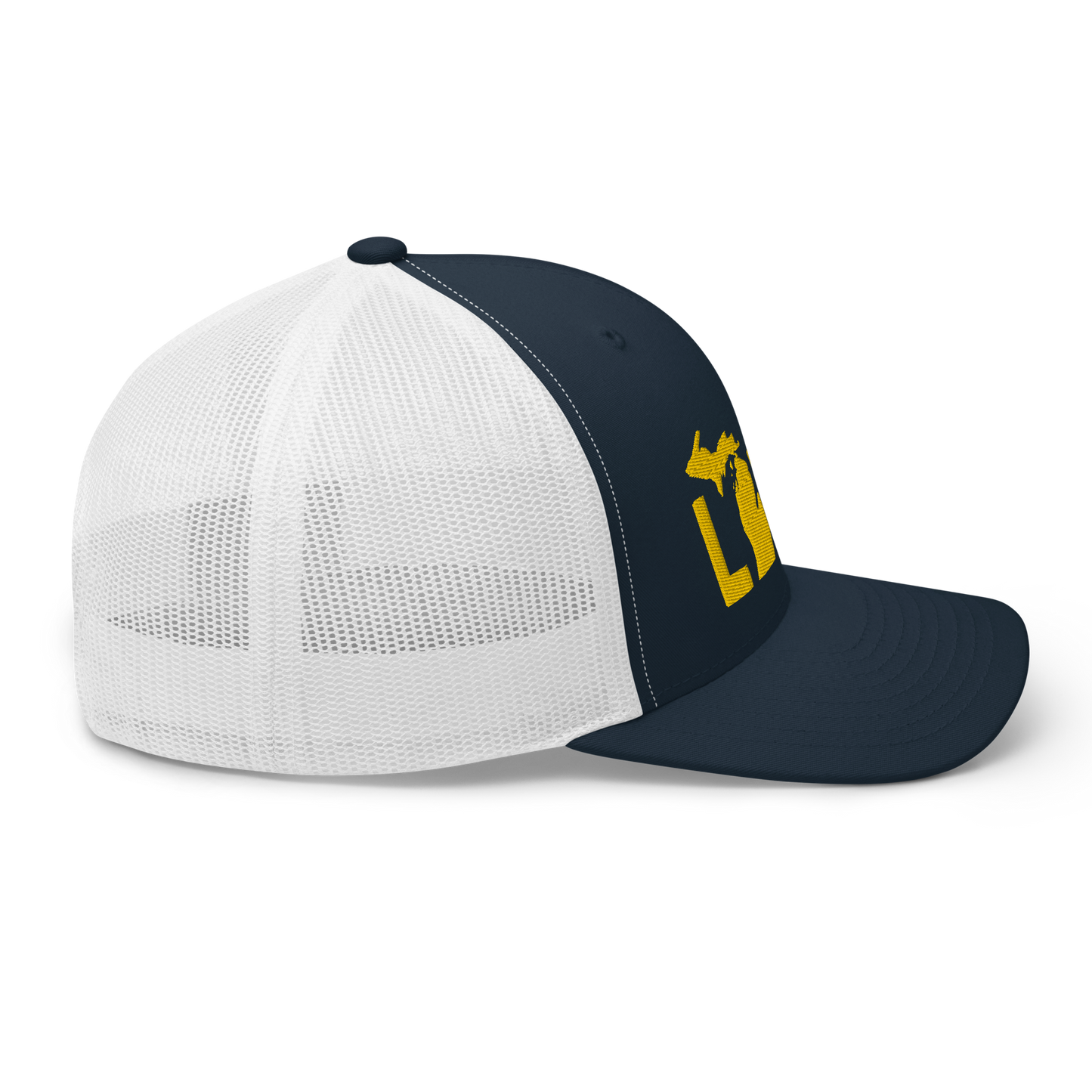 Michigan 'Love' Trucker Hat (Geometric Sans Font) | Gold Embroidery