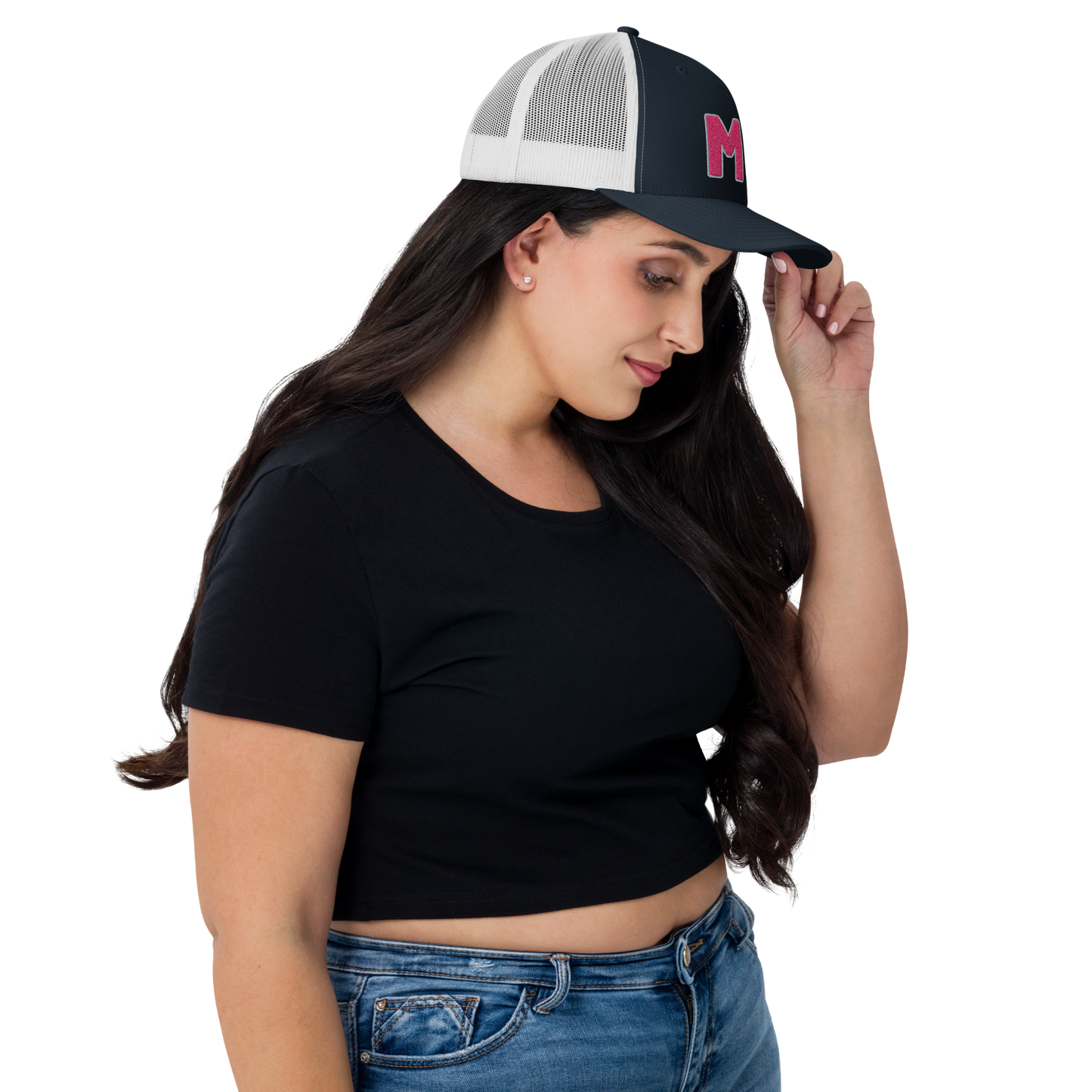 Michigan 'MI' Trucker Hat (1940s Baseball Font) | Pink Embroidery