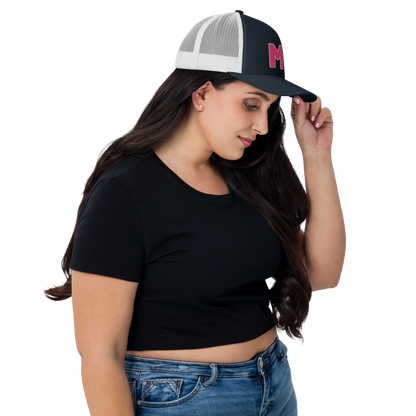 Michigan 'MI' Trucker Hat (1940s Baseball Font) | Pink Embroidery