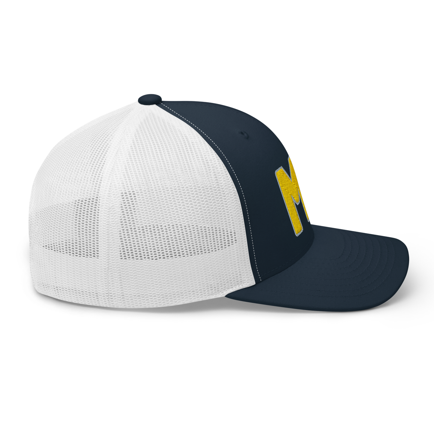 Michigan 'MI' Trucker Hat (1940s Baseball Font) | Gold Embroidery