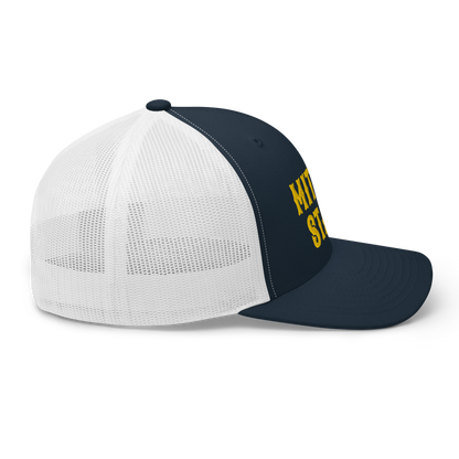 Michigan 'Mitten State' Trucker Hat (Western Font) | Gold Embroidery