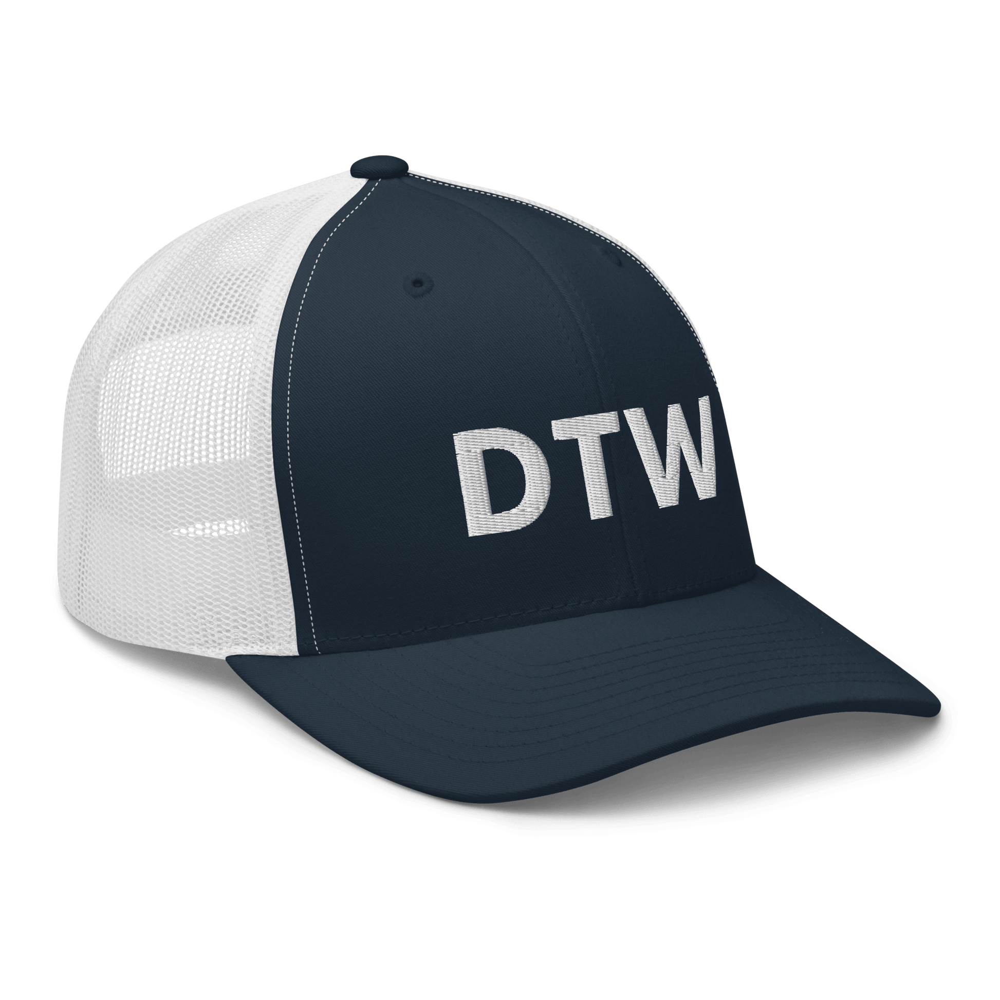 Detroit 'DTW' Trucker Hat | White/Black Embroidery - Circumspice Michigan