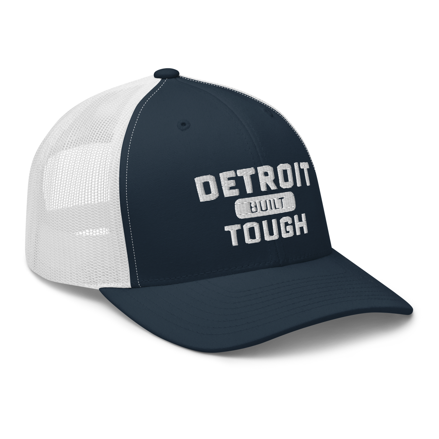 'Built Detroit Tough' Trucker Hat | White/Black Embroidery