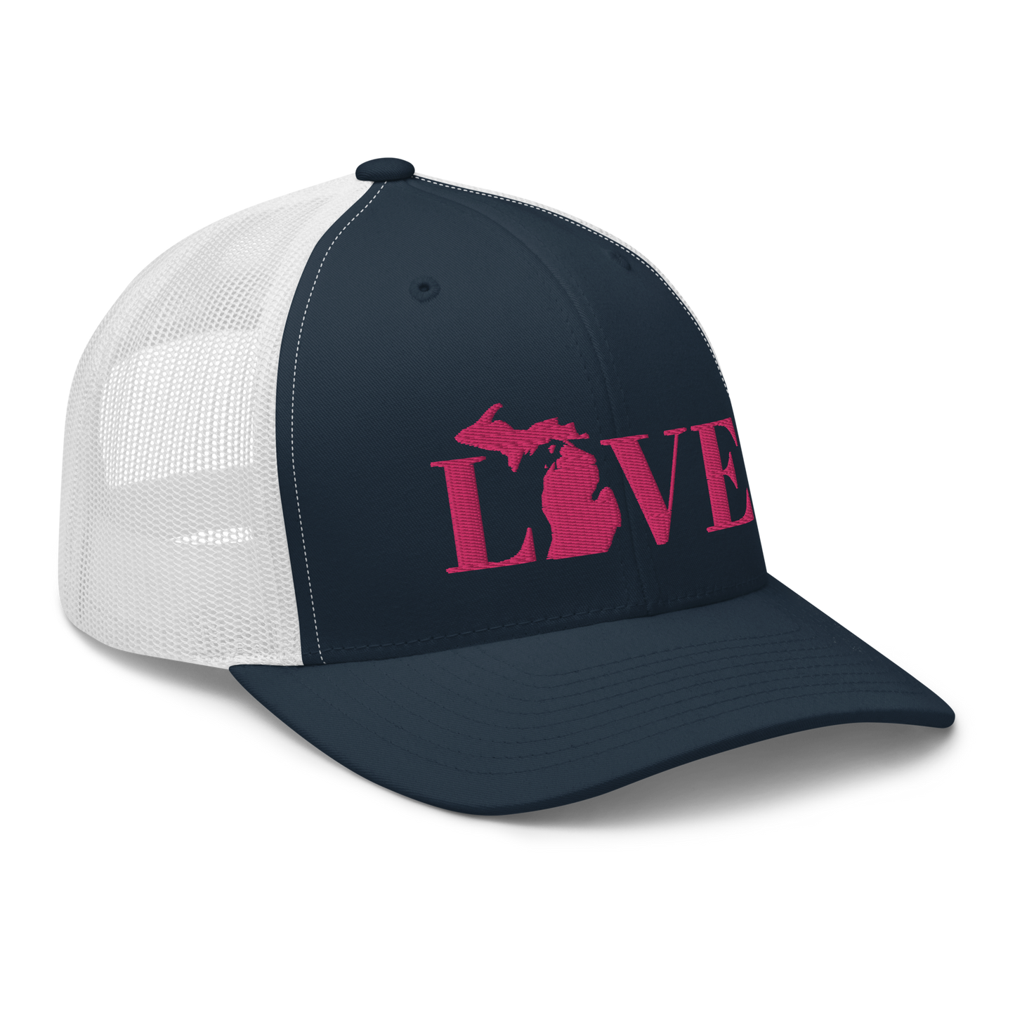 Michigan 'Love' Trucker Hat (Didone Font) | Pink Embrodiery