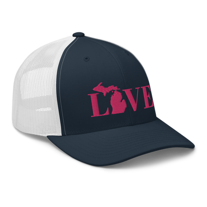 Michigan 'Love' Trucker Hat (Didone Font) | Pink Embrodiery