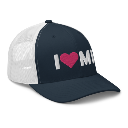 Michigan 'I ❤️ MI' Trucker Hat (Rounded Swiss Font)