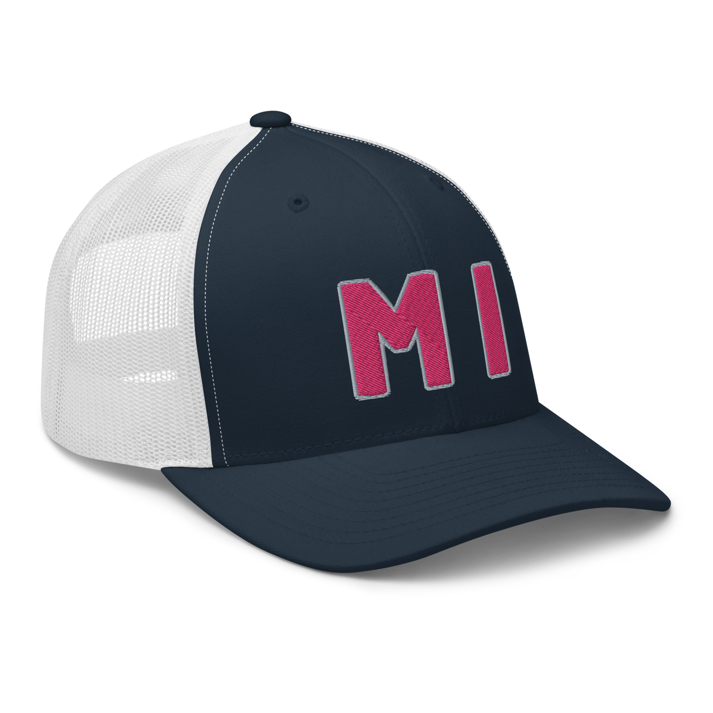 Michigan 'MI' Trucker Hat (1940s Baseball Font) | Pink Embroidery