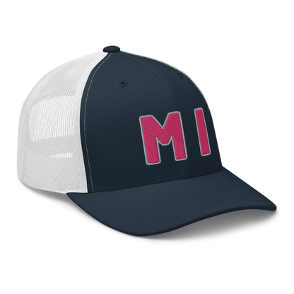 Michigan 'MI' Trucker Hat (1940s Baseball Font) | Pink Embroidery