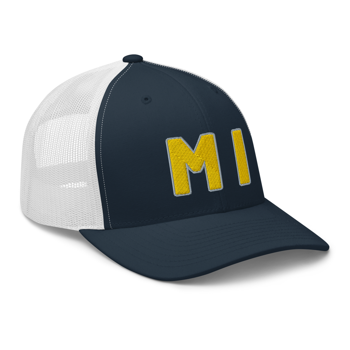 Michigan 'MI' Trucker Hat (1940s Baseball Font) | Gold Embroidery