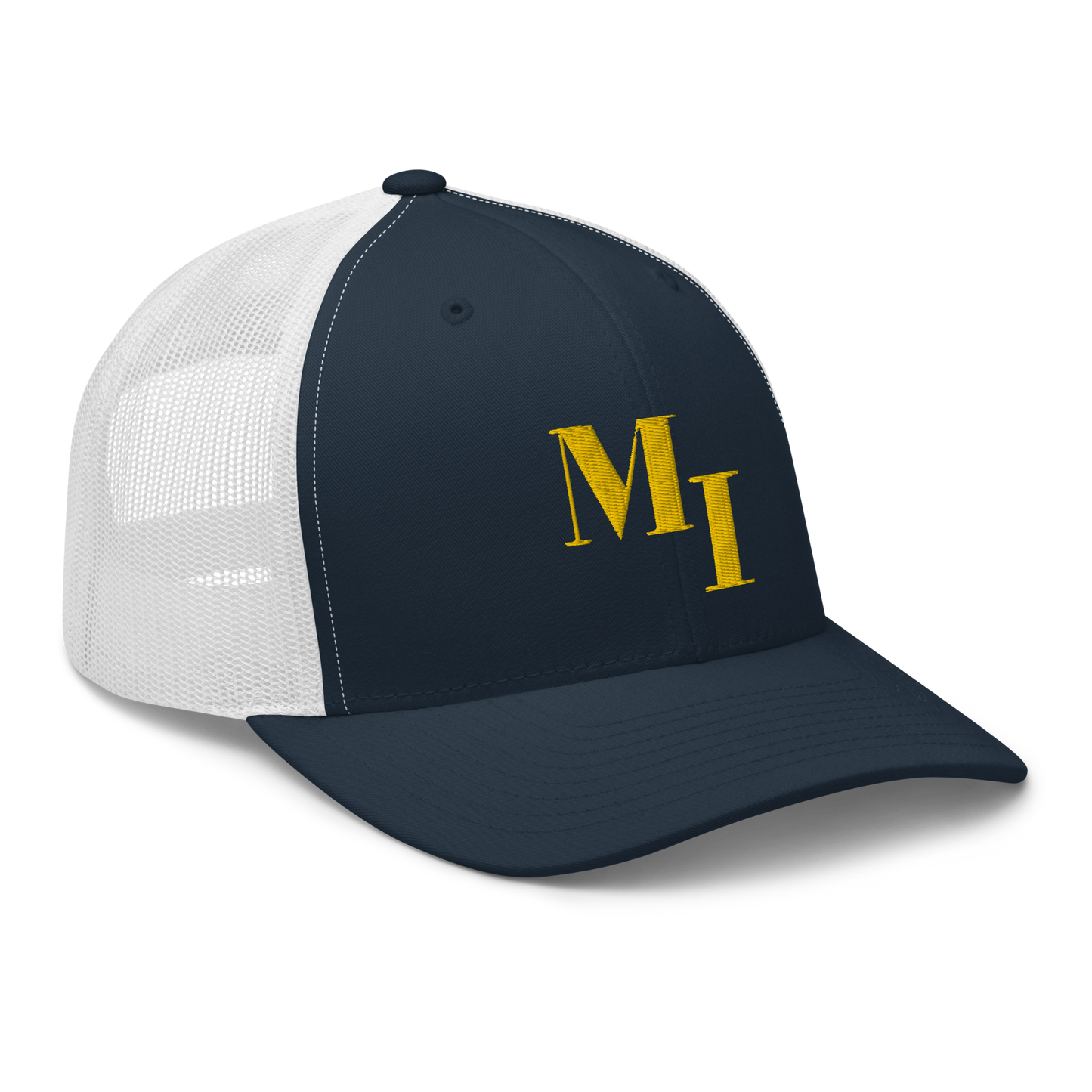 Michigan 'MI' Trucker Hat (Didone Logotype) | Gold Embroidery